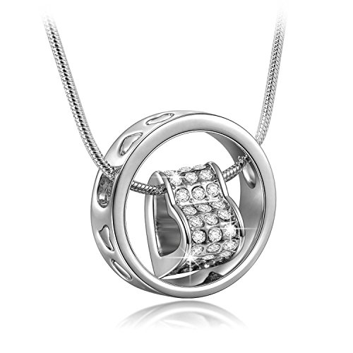 Starista White Gold Plated Austrian Crystal Heart Pendant Necklace for Women Always in My Heart