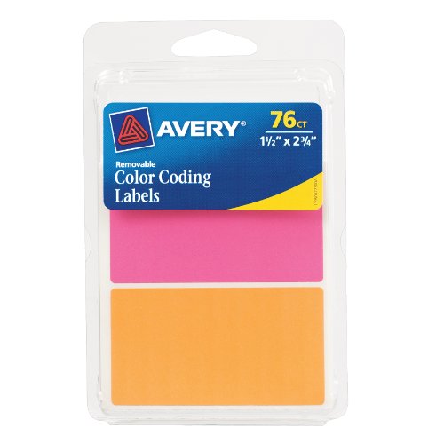 Avery Rectangular Color Coding Labels, 1.5 x 2.75 Inches, Assorted, Removable, Pack of 76 (06723)