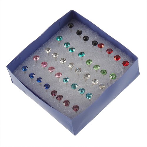 SODIAL(R) New 1 Box 20 Pairs Mixed color Crystal Ear Studs Earrings