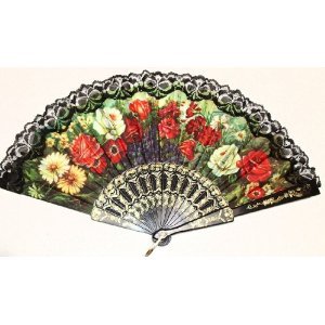 uxcell Plastic Ribs Cut Out Floral Print Summer Folding Hand Fan