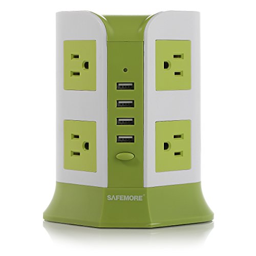 Power Strip 8-AC Outlets and 4-Port USB Charging Ports with 6.5-Foot Cord?Green+White?