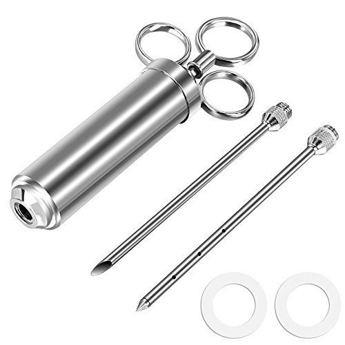 Homdox Stainless Steel Seasoning Injector with 2 Needles, 2-Ounce Large Capacity Barrel (Stainless Steel)