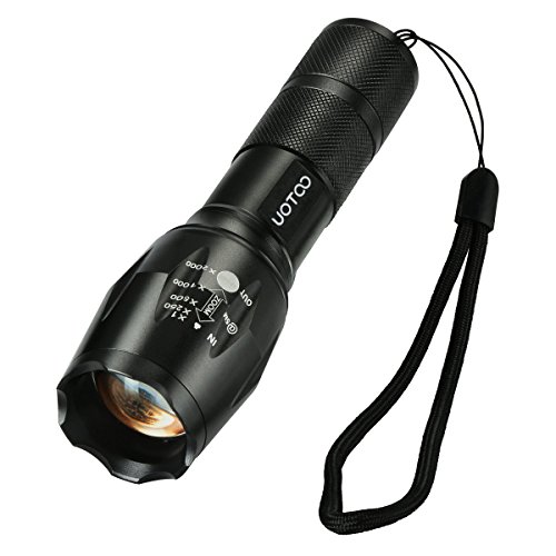 UOTOO CREE 1600 Lumen XML-T6 LED Flashlight Zoomable Adjustable Focus, 5 Modes, Water Resistant Tactical LED Flashlight For Outdoors, Camping, Hiking, Fishing
