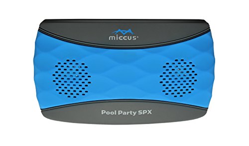 Miccus pool party SPX9: Rainproof, Splashproof, Bluetooth Wireless Stereo Speaker System with integrated woofer (Blue/Gray).