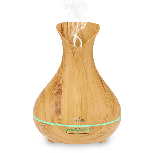 TOMSHINE 400ml Cool Mist Air Humidifier Ultrasonic Aroma Essential Oil Diffuser Wood-Grain 7 Color Changing Light for Office Home Bedroom Living Room Study Yoga Spa