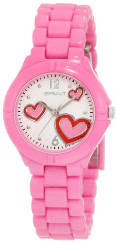 Sprout Women's ST/4009WTPK Heart Theme Printed Dial Pink Corn-Resin Bracelet  Watch