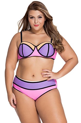 Huusa Womens Sexy Colorblock Plus Size Swimsuit Bikini Swimwear