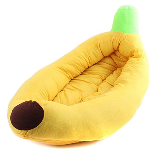 QIYUN.Z Yellow Banana Boat Shaped 75Cm Small Pets Sleep Cushion Mat Bed Pet Supplies + ONE Pillow Free