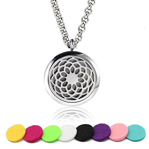 HOTOR Essential Sunflower Oil Diffuser Necklace Elegant Surgical Grade Stainless Steel Locket Pendant Jewelry with 8 Washable Pads in Gift Box