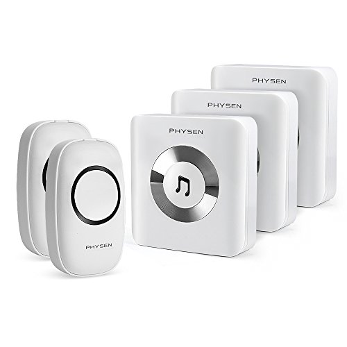 Physen Music Style Wireless Doorbell kit with 2 Remote Push Button and 3 Plugin Receivers Operating Range at Over 900-feet with Over 50 Chimes,No Batteries Required for Receivers,White