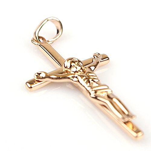 Happy2girls Mens Womens 9k Gold Plated Necklace Jesus Crucifix Cross Pendant Chain Necklace