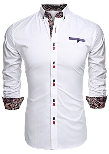 Halife Men's Fashion Slim Fit Dress Shirt Cotton Long Sleeve Casual Shirts