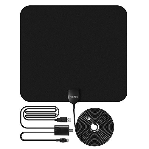 Antenna HDTV Indoor, Pictek 50 Miles Digital Amplified with Signal Booster/ 10 Feet Long Cable,Black