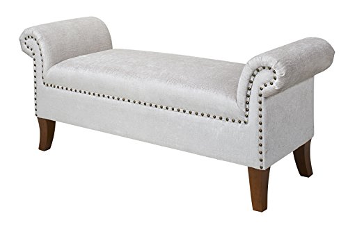 Jennifer Taylor Home, Roll Arm Entryway Bench, Grey, Hand-Applied Nailheads