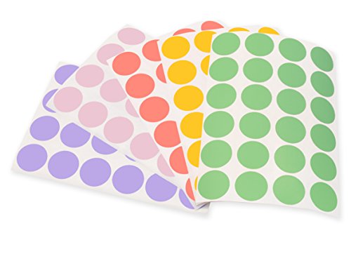 3/4 Round Labels, Assorted Pastel Colors Kit (5 Colors) | Permanent Adhesive - 1,200 Dots/ Pack