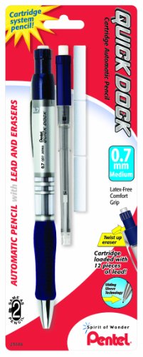 Pentel Quick Dock Automatic Pencil with Refill Cassette and 3 Erasers, 0.7mm, 1 Pack (QD7ELE3BP)