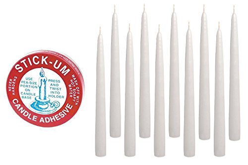 Elegant Taper candles Premium Hand Dipped 10 Tall Set of 12 with Candle Adhesive Holds Candles Straight