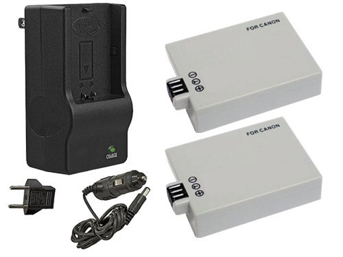 2 Replacement Batteries and Multi Voltage Battery Charger For Canon EOS 1000D (EOS Digital Rebel XS), Canon EOS 450D (EOS Digital Rebel XSi, EOS Kiss X2), And Canon EOS 500D (EOS Rebel T1i, EOS Kiss Digital X3) Digital SLR Cameras