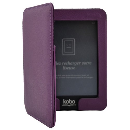 Magnetic Folio Leather Cover Case for Kobo Mini eReader (Purple)