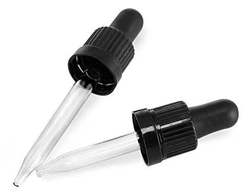 Glass Droppers, Black Bulb Glass Droppers w/ Tamper Evident Seal for use with 10 ml essential oil bottles. 4 Pack