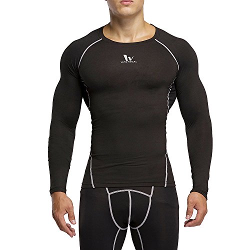Men's Compression Tight Shirt Base layer Running Shirt Black 2XL