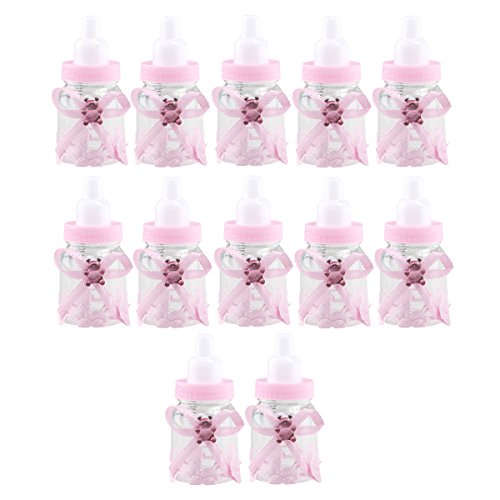 NUOLUX 12pcs Feeder Style Candy Bottle Gift Box Baby Shower Favors (Pink)
