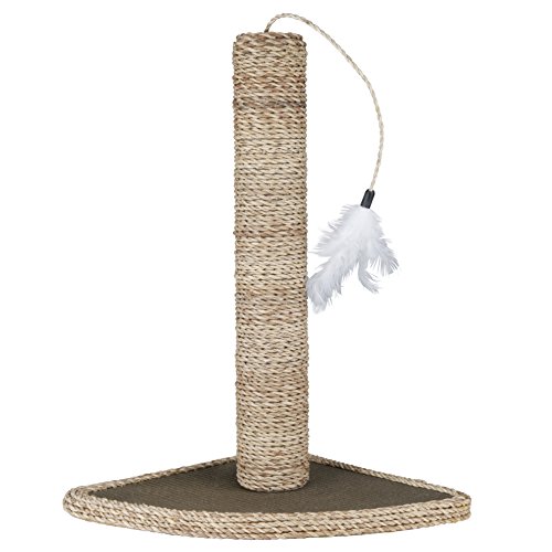 Mimibox Cats Toy - Cat Scratching Post Natural Seagrass 19-Inch with Feather Toy and broad base Dia 3.15 inch Interactive Playing Training Scratchers Pet Toys for Cats Kittens