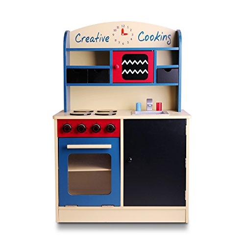 WildBird Care Wood Kitchen Toy Cooking Pretend Play Set Wooden Playset KDK02,Blue