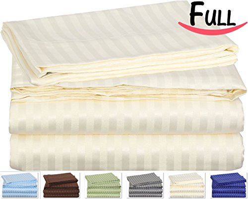 Full Striped Bed-Sheet-Set Ivory - Brushed Velvety Microfiber -Luxurious, Comfortable, Breathable, Soft and Extremely Durable-Wrinkle, Fade and Stain Resistant - Hotel Quality by Utopia Bedding (Full, Ivory)