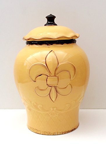 Tuscany Hand Painted Fleur De Lis Yellow Cookie Jar, 82024 by ACK