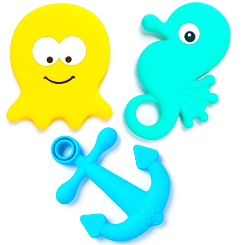 BEBE Advanced 'Under the Sea' Teething Toys & Gift Bag - Gum Massagers, Studded & Large (Set of 3)