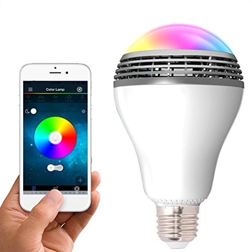 Veepeak Smart Bluetooth LED Light Bulb with Speaker - Dimmable RGB Color Changing Multicolored Smartphone App Wireless Controlled - E26 E27 40W Equivalent - Works with iPhone, iPad, Android