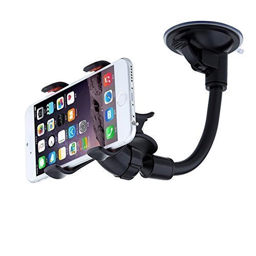 Car Mount,URPOWER® Easy-To-Use Universal Long Arm/neck 360°Rotation Windshield Phone Holder for Cell Phones iPhone 6,Samsung S6 Edge/S6/S5,Double Clip Car Mount for Most Phones and GPS Navigation