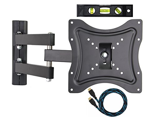 ECO-BEST(TM) 117B Articulating Arm LCD LED TV Wall Mount Bracket Computer Monitor Mount for 23-42 Inches Flat Screen TV Displays with Full Motion Tilt Swivel Mount Bracket Includes a 10' HDMI Cable and Bubble Level