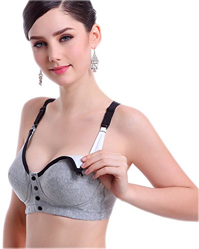 TANZKY® Women's Support Front Closure Nursing Bra (X-Large, Gray)