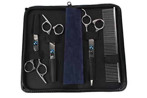 [6-in-1]Dog Grooming,Kenor Stainless Steel Premium Curved Scissor Set Professional PET DOG Home Grooming Scissors Suit Cutting Curved Thinning Shear,with a Free Gift Pet Triangle