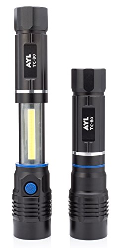 AYL TC80 4-in-1 LED Flashlight CREE - Tactical Emergency Nightlight with Telescoping Body and Magnetized Base - Water Resistant Spotlight for Work, Auto, Camping, Garage, Emergency - Battery Powered
