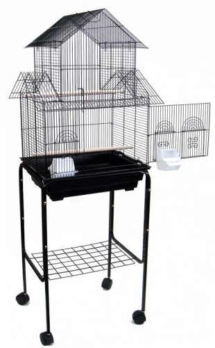 Canary Parakeet Cockatiel LoveBird Finch Bird Cage - 18x18x54 With Stand 5944 *Black*