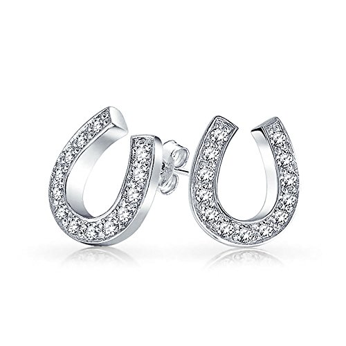 Bling Jewelry Sterling Silver Pave Clear CZ Lucky Horseshoe Stud Earrings