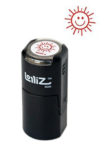 LolliZ Happy Sun Round Self-Inking Teacher Stamp With Lid. Red Color