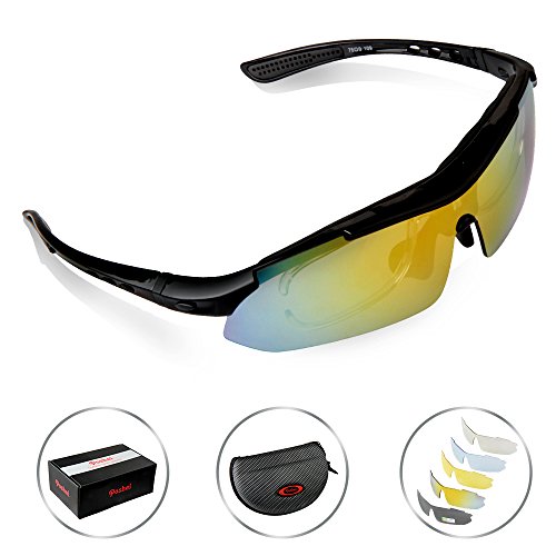 Poshei P02 Polarized Sports Sunglasses with 5 Set Interchangeable Lenses for Biking Fishing Running Driving Golf Baseball