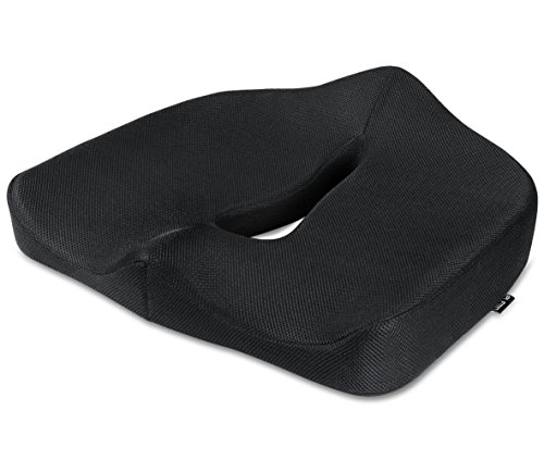 Plemo Memory Foam Seat Cushion, Lumbar Coccyx Support & Portable Ergonomic Chair Pad, Help with Sciatica Relief / Low Back Tailbone Comfort, for Home, Office, Car Seat and More, Black, LM-F1