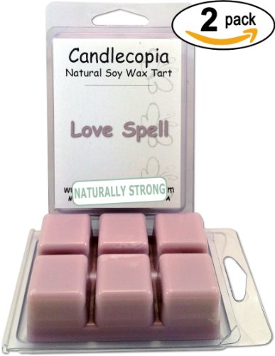Candlecopia Love Spell 6.4 oz Scented Wax Melts - Sweet bouquet of mandarin, bergamot & orange enhanced by hints of peach & berries on an undertone of musk - 2-Pack of naturally strong scented soy wax cubes throw 50+ hours of fragrance when melted in Scentsy®, Yankee Candle® or standard electric tart warmer