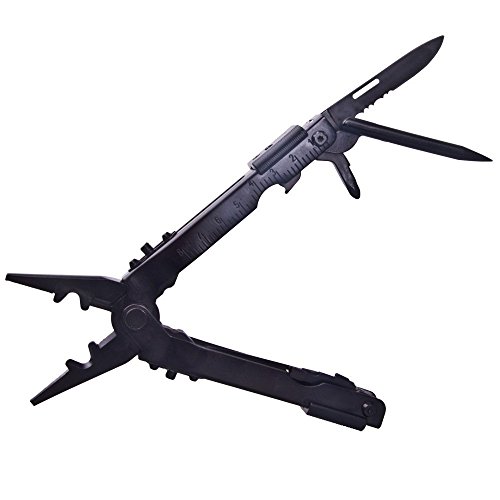 Alohha Stainless Steel 12-in-1 Multi Gear Tool with Non Reflective Black Coating for Camping, Hunting, Survival, Emergency, Military