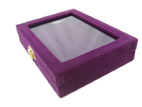 Purple Velvet Liner Protable Jewellery Ring Glass Top Display Box