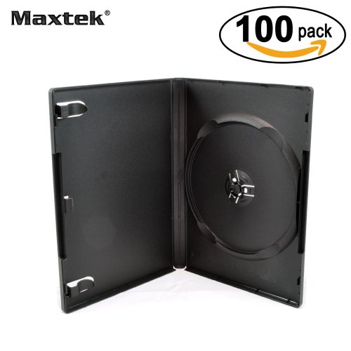 100 Pack Maxtek Standard 14mm Black Signle Disc DVD Cases with Outer Clear Sleeve, Machine Pack Grade, 100% New Plastic Material!