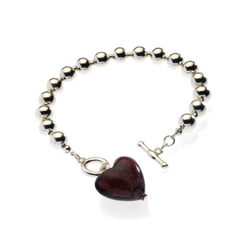Buckley Amethyst Colour Glass Heart T Bar Bracelet