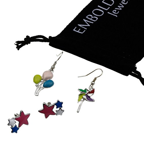 Charm Silver Party Earrings Set in Balloons, Windmind, Stars Shape