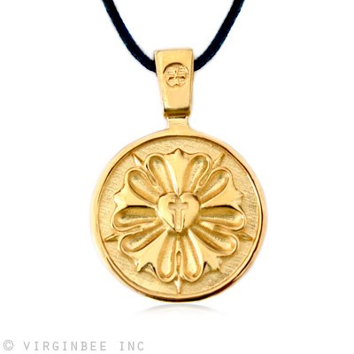 LUTHER ROSE SEAL LUTHERAN CROSS MEDAL GOLD PLATED STERLING SILVER VERMEIL PENDANT