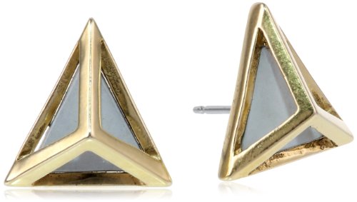 Sam Edelman Open Cage Triangular White, Gold Colored Stud Earrings